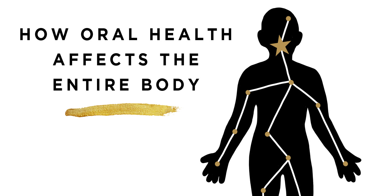 simple illustration of human body with text that reads "how oral health affects the entire body"