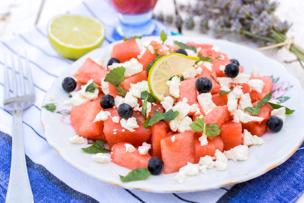 watermelon cheese and berry salad