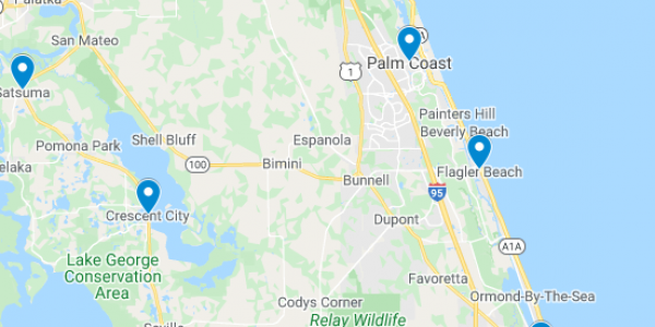 Map showing location of dental implant patients in or near Palm Coast, Florida